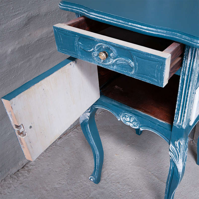 Blue French Headboard & Pedestals