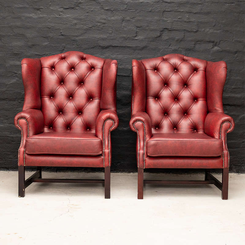 Leather Chippendale Arm Chairs