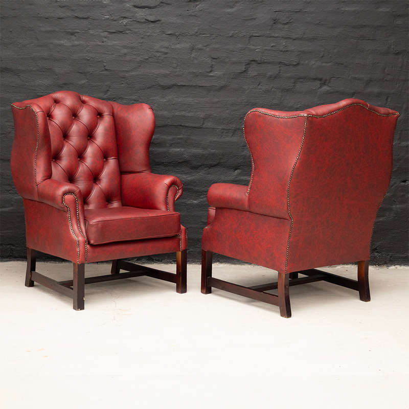 Leather Chippendale Arm Chairs