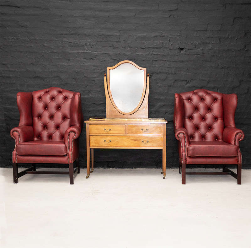 Leather Chippendale Arm Chairs