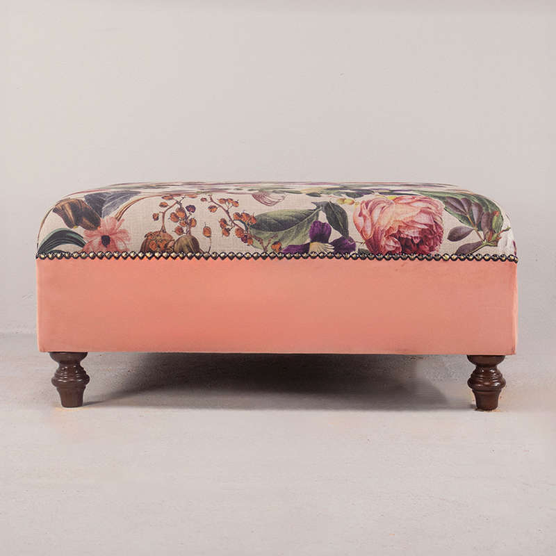 Floral Coral Ottoman