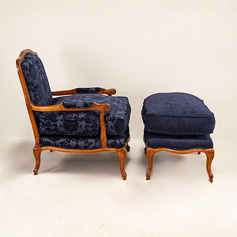 French Carved Chair with Footstool