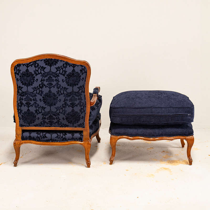 French Carved Chair with Footstool