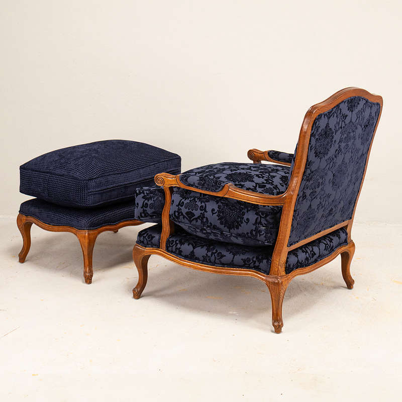 French Carved Chair with Footstool