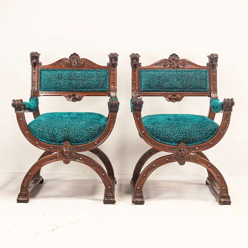 Renaissance Dagobert Curule Arm Chairs