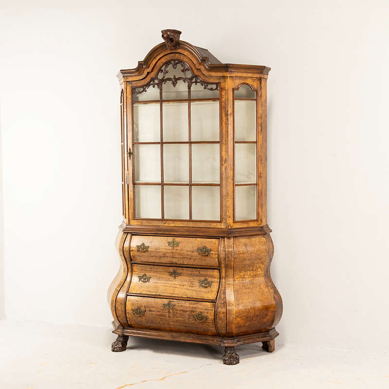 Dutch Walnut Bombe Vitrine
