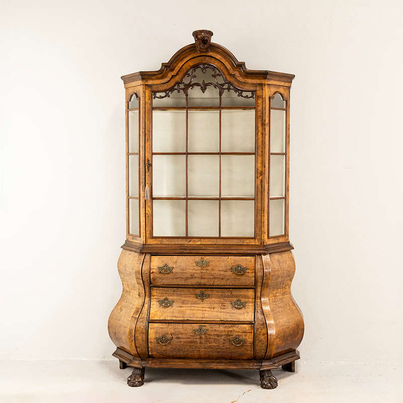 Dutch Walnut Bombe Vitrine