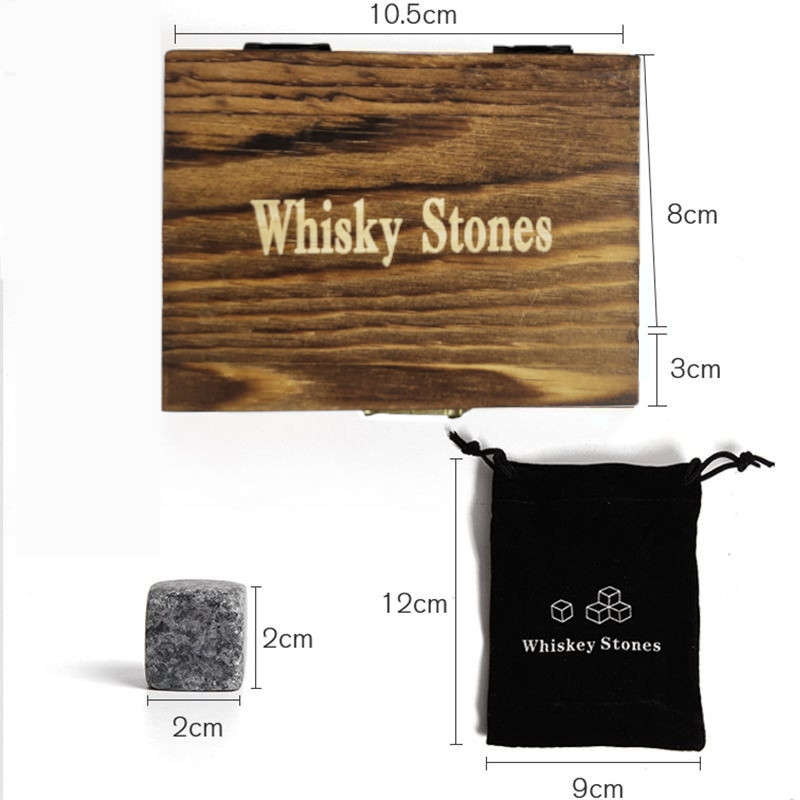 Whiskey Drinks Chilling Stone Rocks With Wooden Box & Storage Bag Pack Of 9 Stones