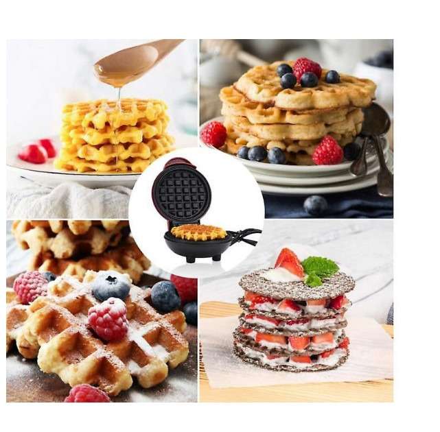 Mini Electric Waffle Maker Non-Stick 350W - Red