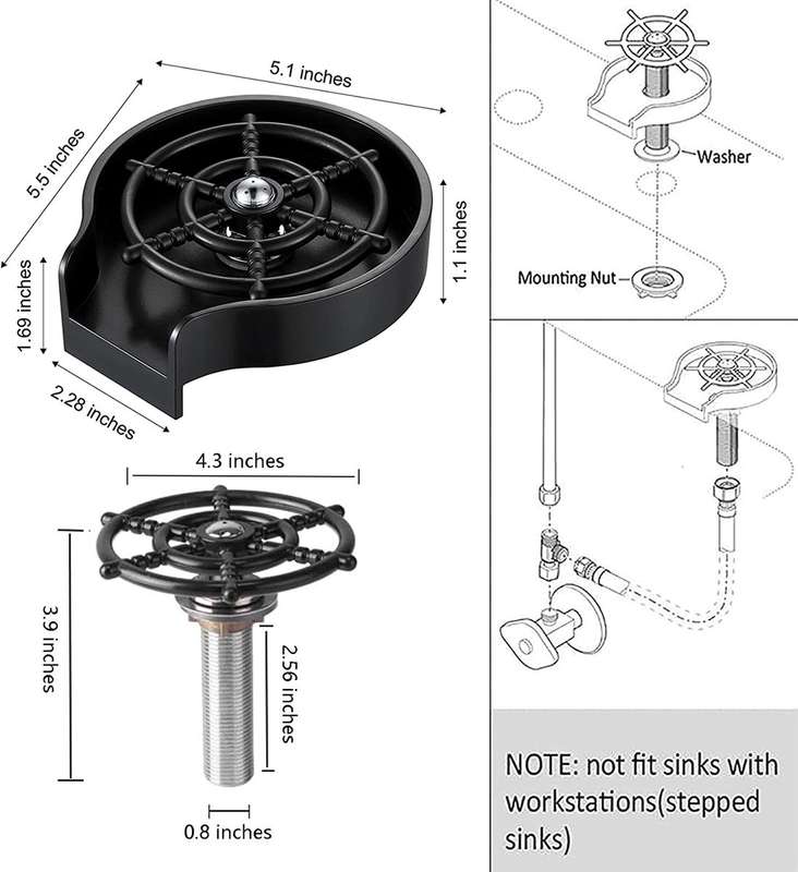 Automatic Glass Washer Cleaner Kitchen Sink Setup