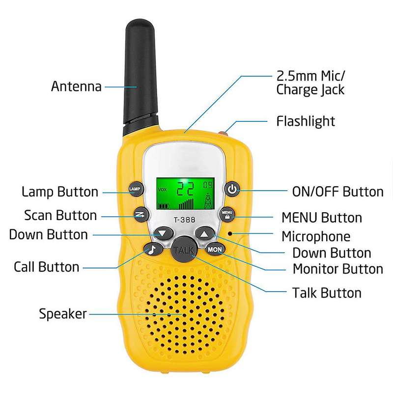 Walkie Talkies Set of 2,  T-388 3 KM Long Range With Backlit Lcd Flashlights