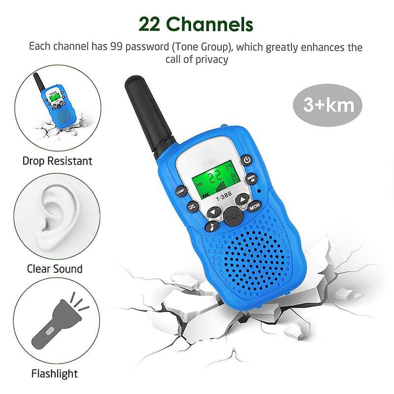 Walkie Talkies Set of 2,  T-388 3 KM Long Range With Backlit Lcd Flashlights