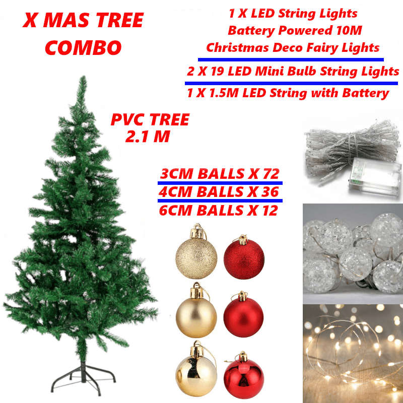 Christmas Canadian Pine Tree 2.1M Complete Set  With Tree; Baubles and Lights