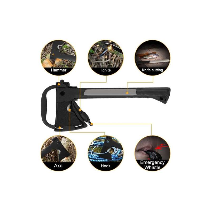 Camping Axe + Knife + Flint + Whistle - Amazon Jungle Survival Tomahawk