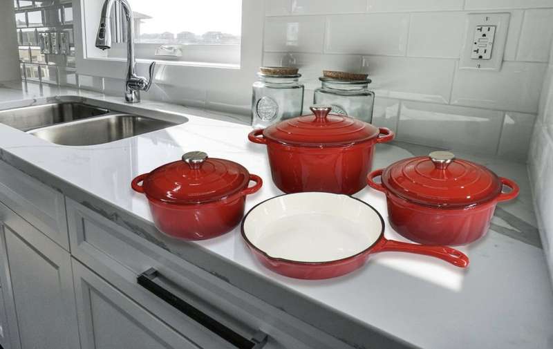 7 Piece Cast Iron Dutch Oven Cookware Pot &amp; Stout Pan Set Charcoal