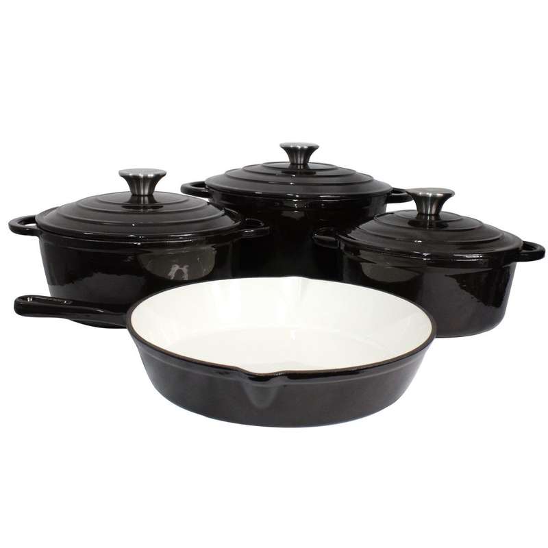 7 Piece Cast Iron Dutch Oven Cookware Pot &amp; Stout Pan Set Charcoal