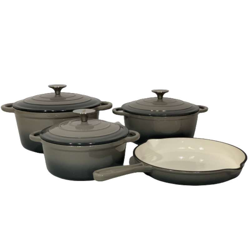 7 Piece Cast Iron Dutch Oven Cookware Pot &amp; Stout Pan Set Charcoal