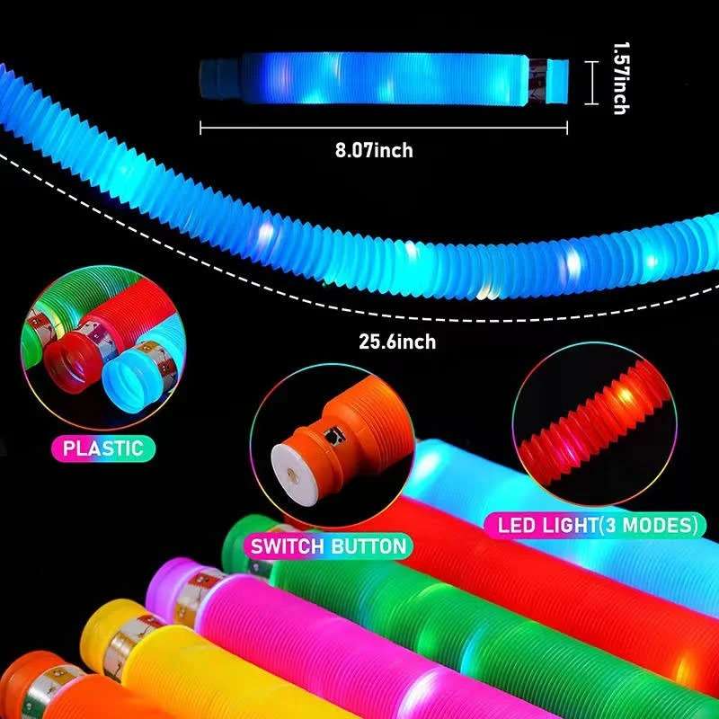LED Light Up Pop Fidget Pipes 12 Pack