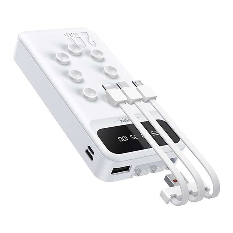 Portable 20,000 mAh Power Bank with Built-In Cables Suction Cups