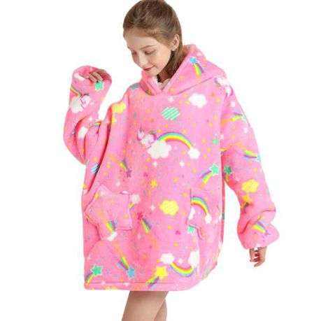 Kids Pink Rainbows Oversized Plush Snugit Hoodie