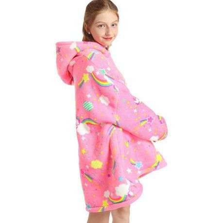 Kids Pink Rainbows Oversized Plush Snugit Hoodie