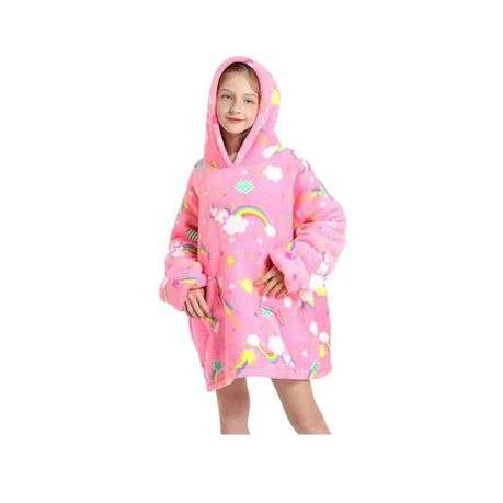 Kids Pink Rainbows Oversized Plush Snugit Hoodie