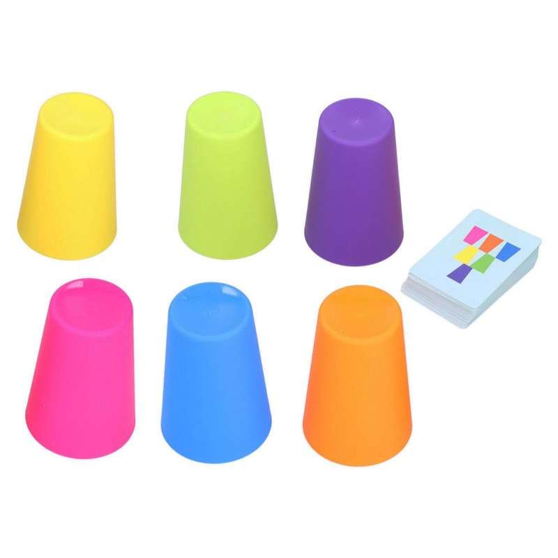 Stacking Cups Game Set Picture Cards Colorful Stack Cups Early Educational