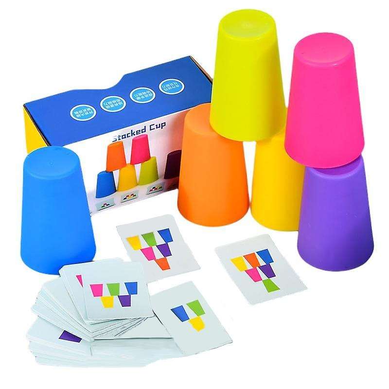 Stacking Cups Game Set Picture Cards Colorful Stack Cups Early Educational