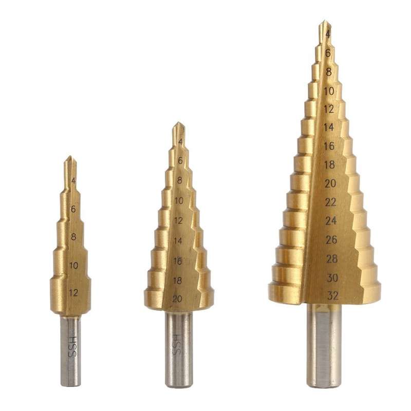 High-Speed Steel (HSS) Step Drill Bit Set: 3 Pieces