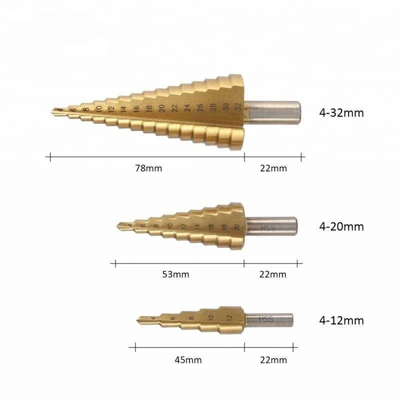 High-Speed Steel (HSS) Step Drill Bit Set: 3 Pieces