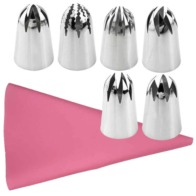 Oversized Large Stainless Steel Cupcake Piping Nozzles - Set of 6 Tips