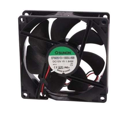 12Vdc Axial Fan 92Sqx25Mm Slv 51Cfm Lead Ef92251S1-10000-A99