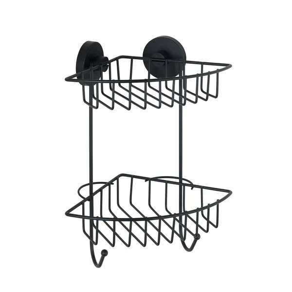 Wenko - Vacuum-Loc® 2-Tier Corner Rack Bari - Black - Wall Shelf - No Drilling