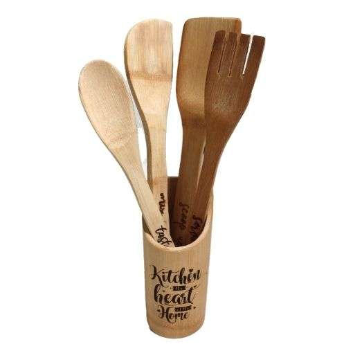 Wooden Utensil Set with Wooden Holder