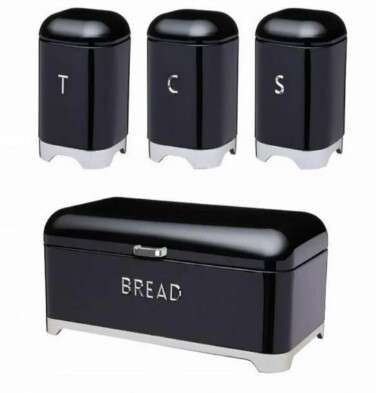 Bread Bin Set Bread bin with Cannister Steel Bread Basket Black 4 Box