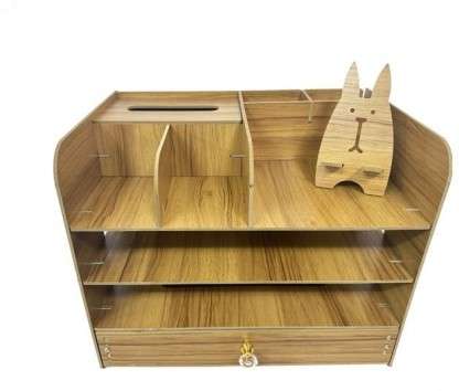 8 Compartments wood Stationery organiser  (wooden brown)
