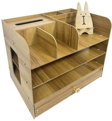 8 Compartments wood Stationery organiser  (wooden brown)