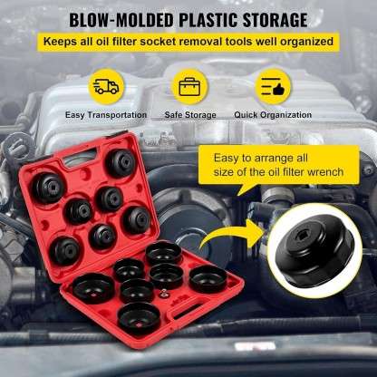 14 Piece Cup Type Oil Filter Wrench in Case Vehicle Tool Kit