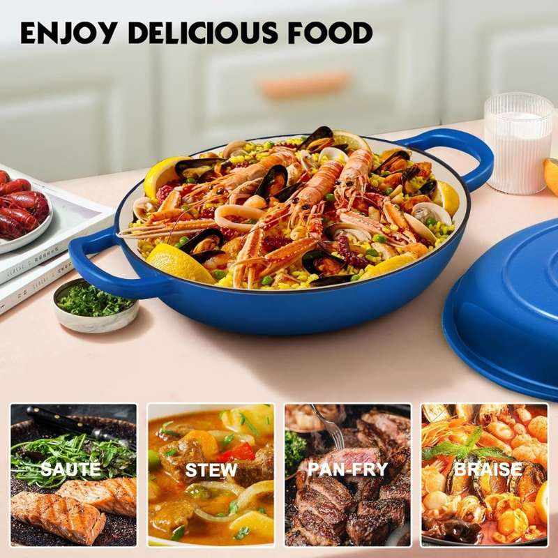 Cast Iron Round Casserole Dish - Blue