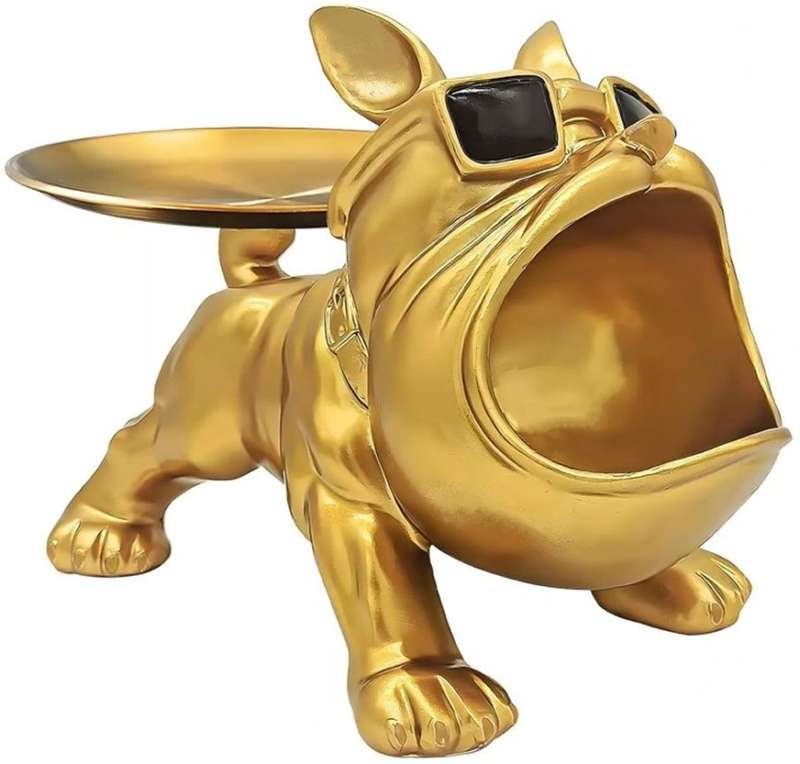 Bulldog Storage Butler Sculpture | Resin Art Sculpture | Tray and Bowl Storage Plate