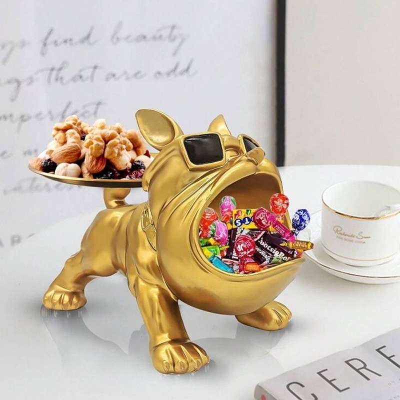 Bulldog Storage Butler Sculpture | Resin Art Sculpture | Tray and Bowl Storage Plate