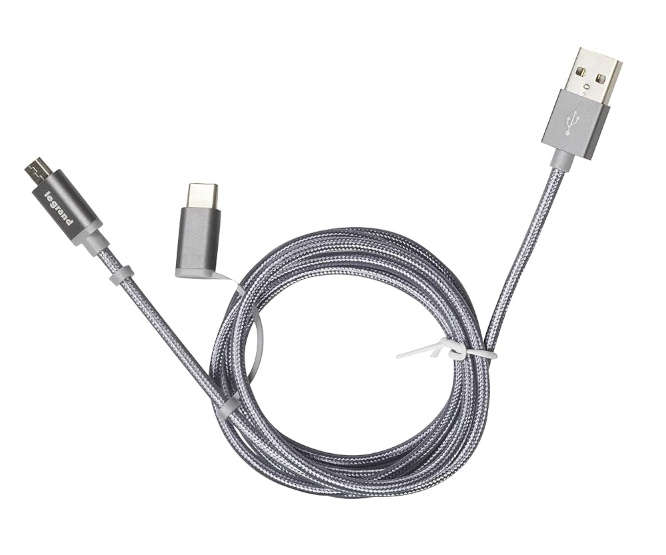 ADAPT / CHARGE LEAD USB TO MICRO & TYPE-C GREY 1m 170386