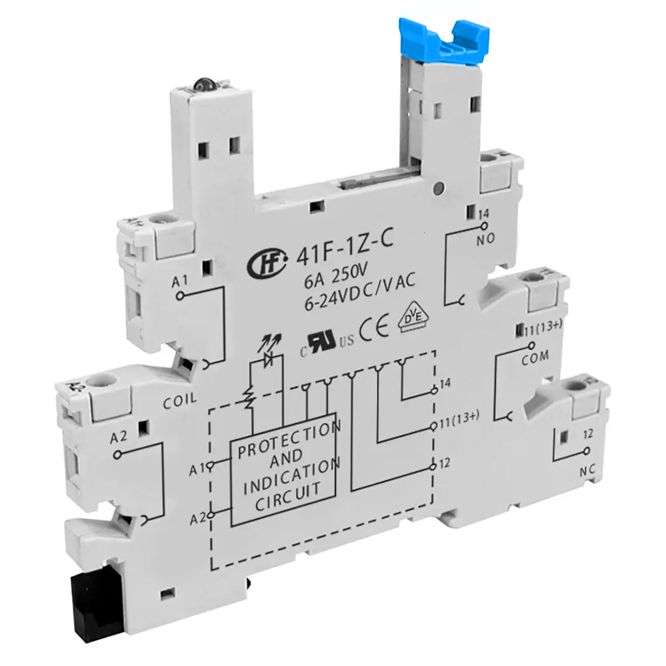 RELAY BASE DIN RAIL MOUNT (THIN) 6-24VAC/DC 6A@250V 41F-1Z-C4-1(262)