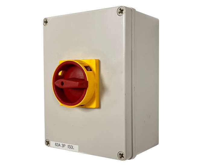 LOCK ISOLATOR SWITCH ON-OFF 63A 440V 3P + ENCL 145x100x195mm 63A-3P-ISOL