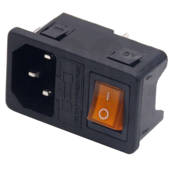 PANEL MOUNT IEC SOCKET WITH FUSE & SWITCH AC-01-YEL