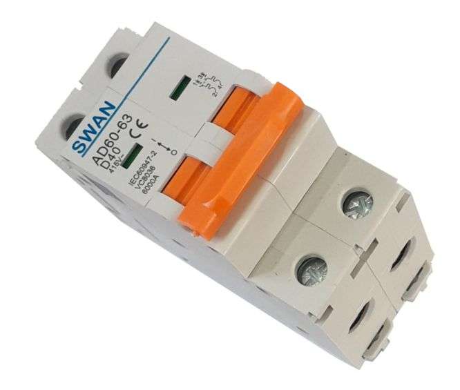 MINI DIN-RAIL MOUNT CIRCUIT BREAKER 40A 2P -6KA D CURVE AD60 6240D