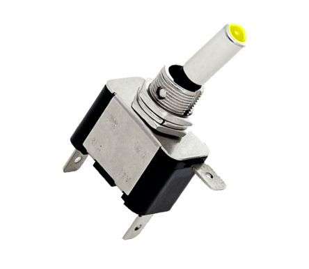 MINI TOOGLE SWITCH SPST ILUMINATED YL 12V LED 20A ASW-07D-YL