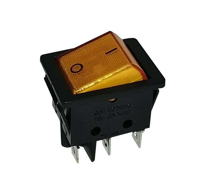 ROCKER SWITCH DPDT 30x22 AMB ILU B127B-AMBER