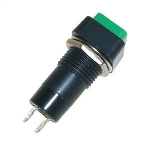 SQR PUSH BUTTON SWITCH N.O SPST 3A 125V 15x15mm M12 HOLE B160B-GREEN