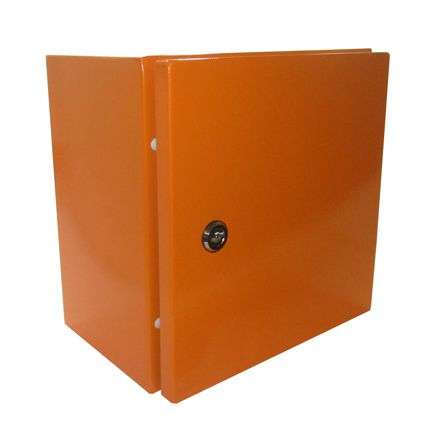 STEEL ENCLOSURE ORANGE LOCKABLE 1-KEY HOLE 300x300x200mm ENCL-BJS1-3030/200